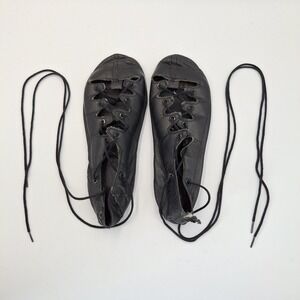 Vintage Black Leather Ghillie Dance Shoes Irish Scottish Highland Pumps Soft